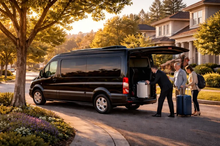 Professional Alameda airport shuttle service van providing private and shared transportation with luggage assistance