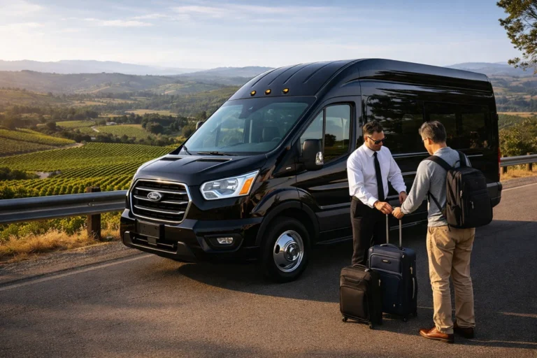 Professional Angwin Airport Shuttle service van providing private and shared ride transportation to SMF, SFO, OAK, and SJC.