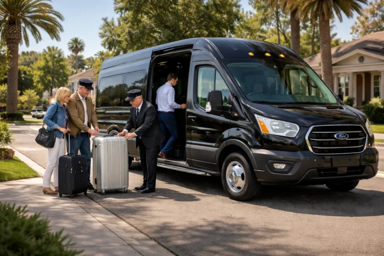 Arbuckle airport shuttle van providing door to door airport transportation with passengers and luggage