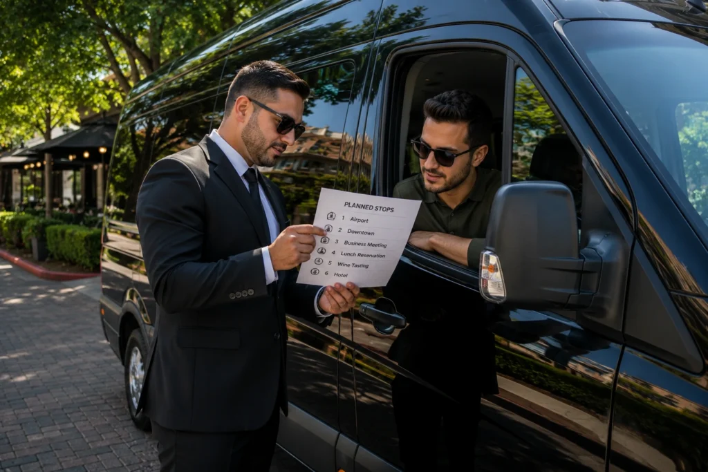 Hourly chauffeur service planning stops for Fairfield passenger