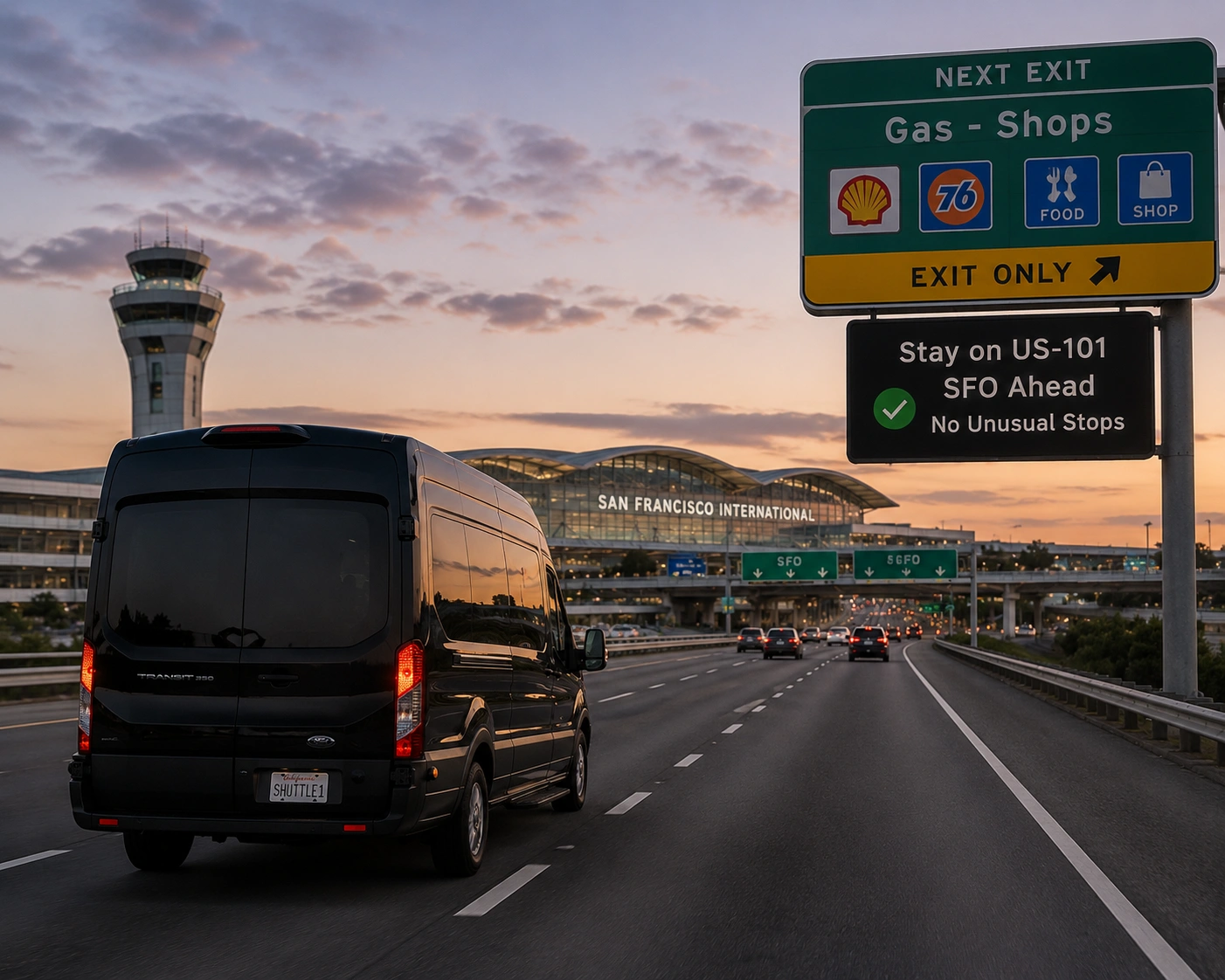 Fairfield to San Francisco SFO airport shuttle nonstop direct route