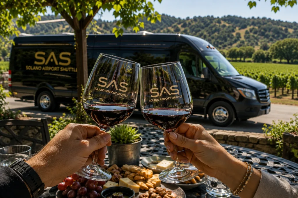 Wine tour toast at Northern California vineyard from Fairfield