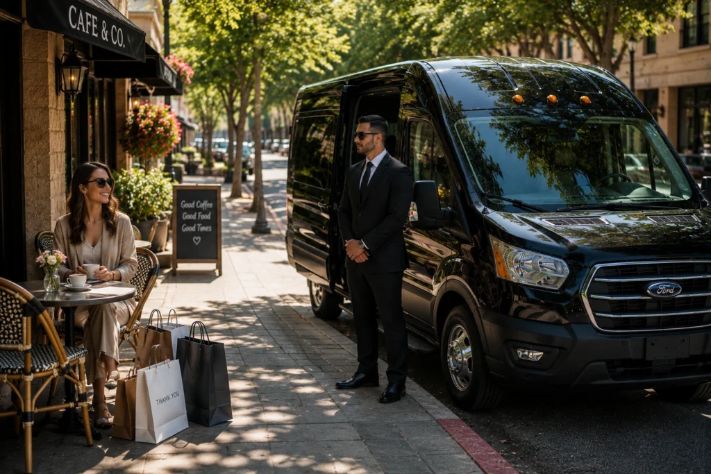 Hourly chauffeur shuttle for cafe and shopping stops in Travis