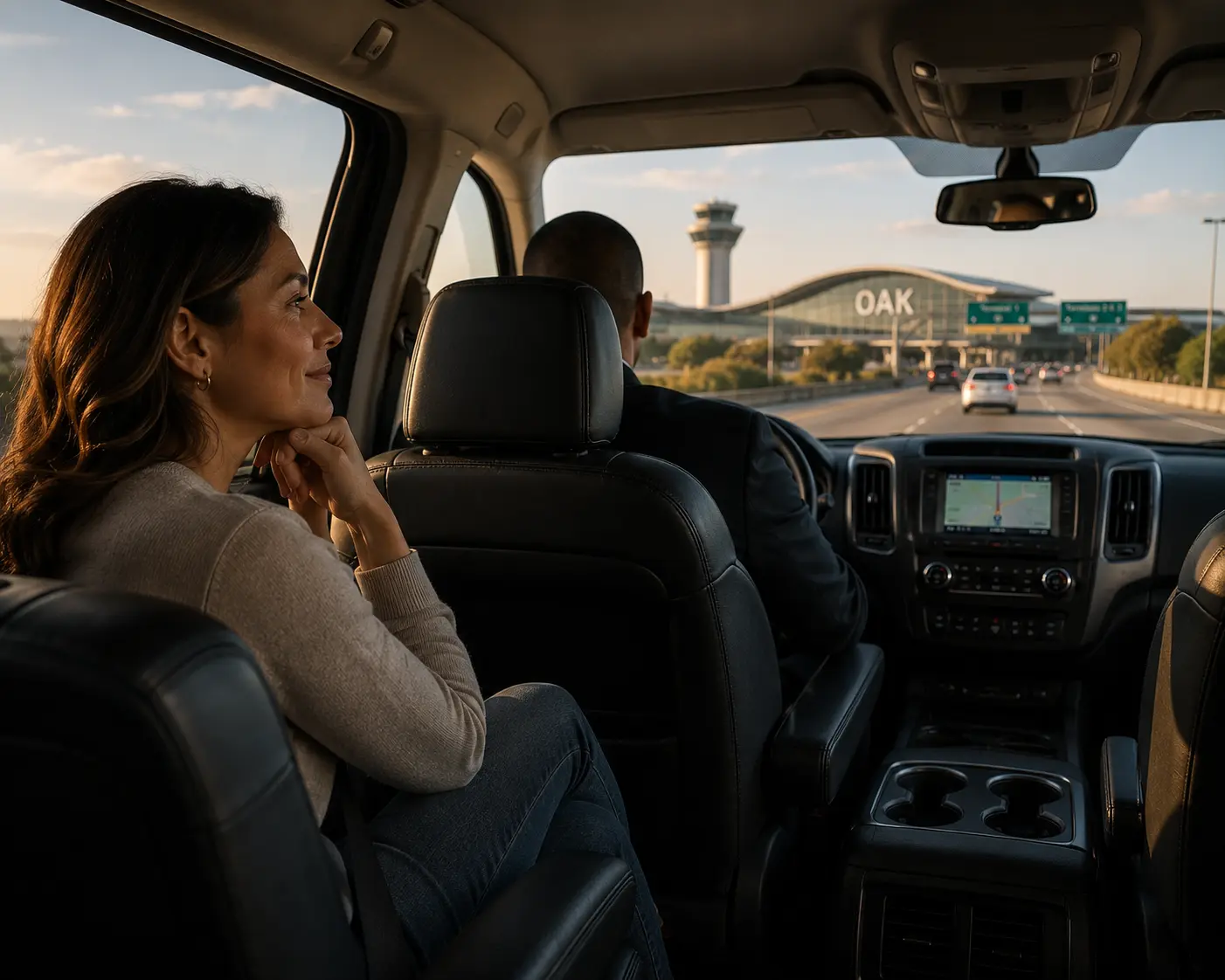 Vallejo to Oakland OAK airport shuttle relaxed passenger view