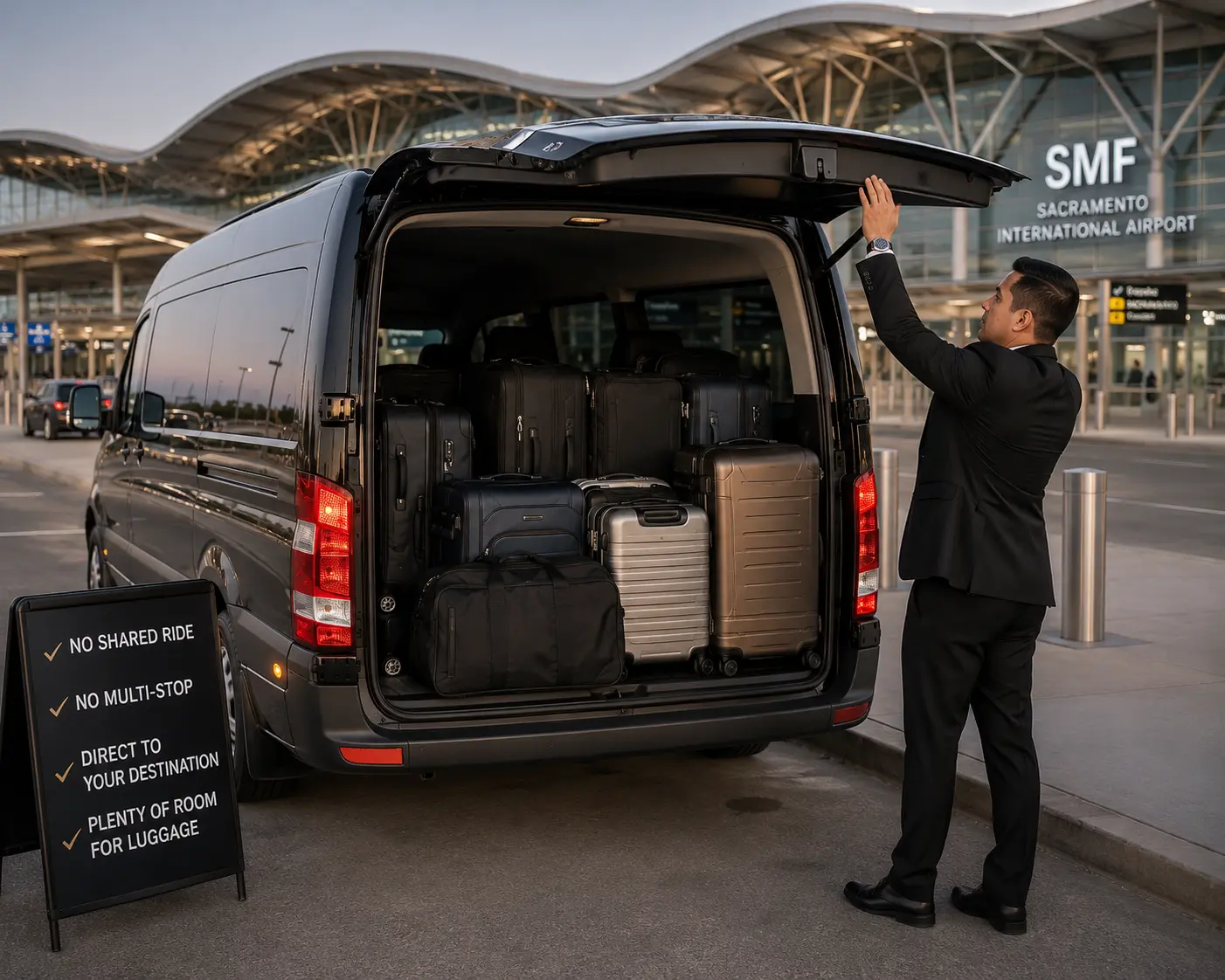 Vallejo to Sacramento SMF airport shuttle with luggage space